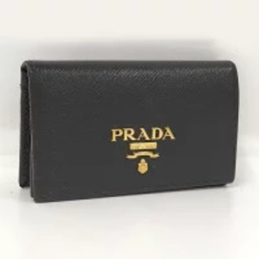 Prada Card Case Wallet Business Saffiano Leather Black